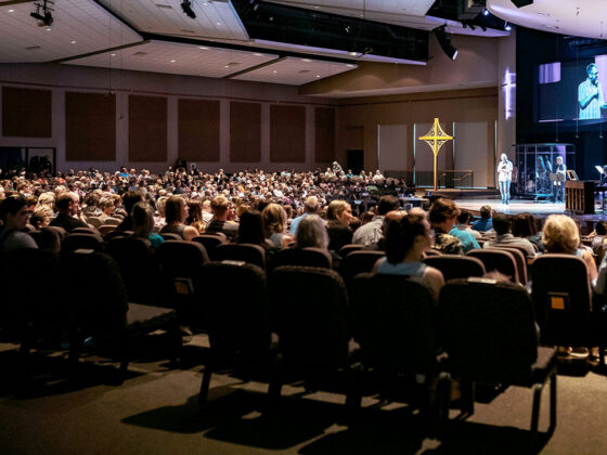 Interior of church during worship time