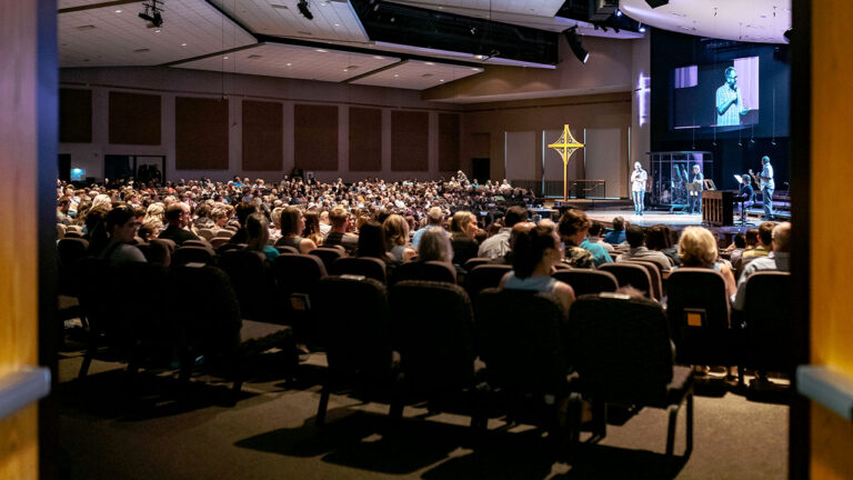 Interior of church during worship time